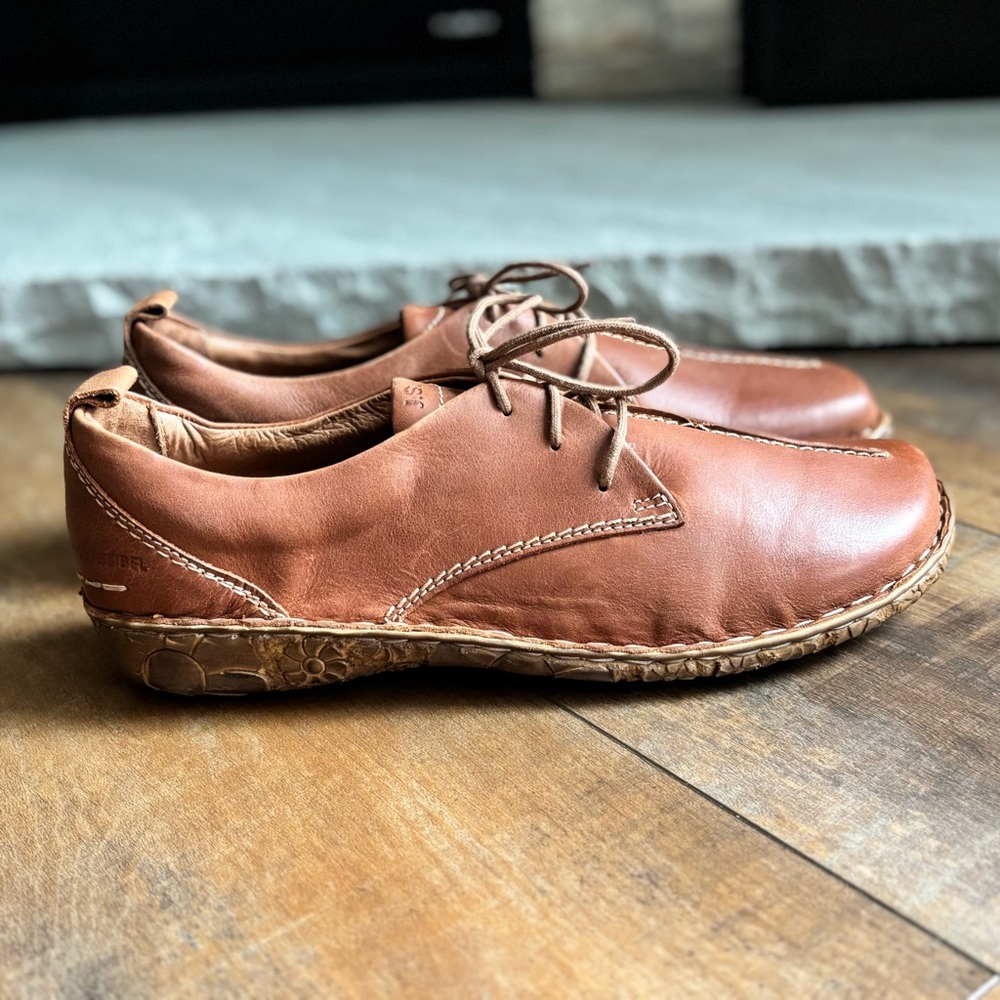 Josef Seibel Women Sz 41 US 10-10.5 Rosalie 50 Cognac Brown Leather Oxford Shoes